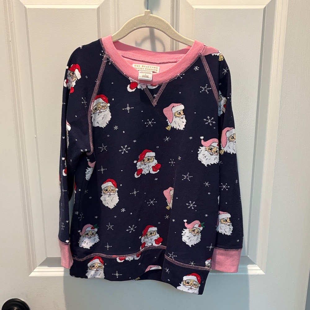 The Beaufort Bonnet Company Santa Print Top - Navy and Pink
